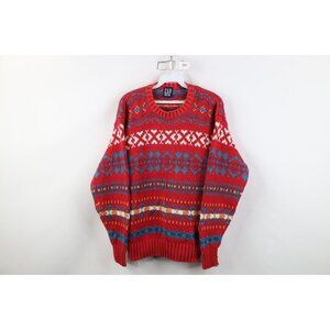 Vtg 90s Gap Womens Small Distressed Heavy Fair Isle Cotton Knit Sweater Babydoll